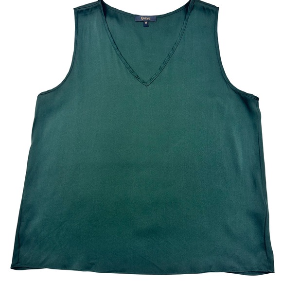 Quince Tops - Quince Forest Green Washable Stretch Silk V Neck Tank Top Size Medium